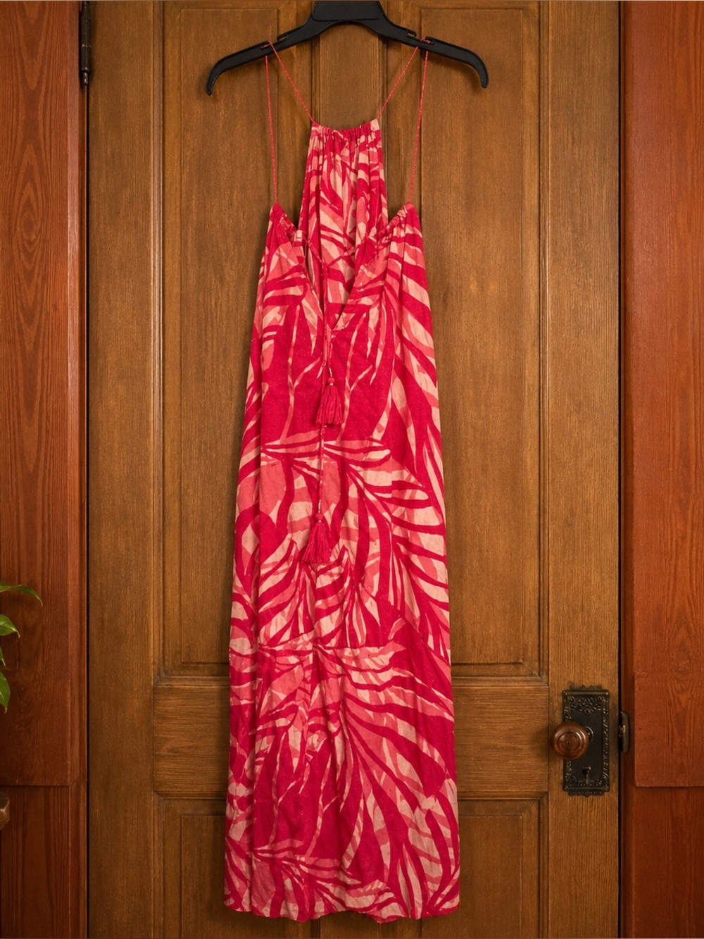 Tahari Pink Tropical Halter Maxi Dress Size Large